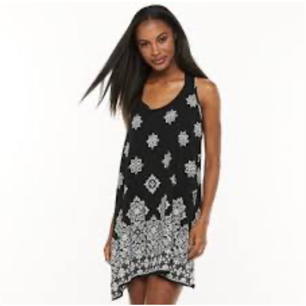 Portocruz Swim Cover-Up Tank Dress Patterned XL Black White Costal Resort Beach